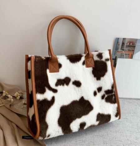 Top-Handle Bags Retro Cow Leopard Print PU Leather Plush Design Autumn Winter Fashion Small Women Small Handbags